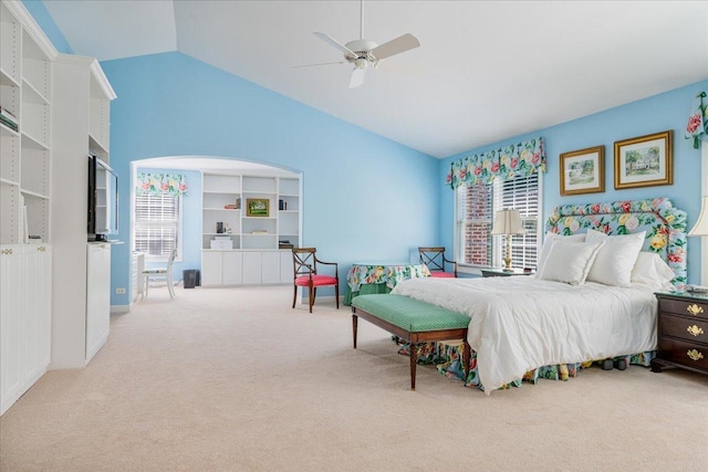 1781 Aberdeen Dr, Glenview, IL 60025 - bedroom featuring carpet, vaulted ceiling, multiple windows, and ceiling fan