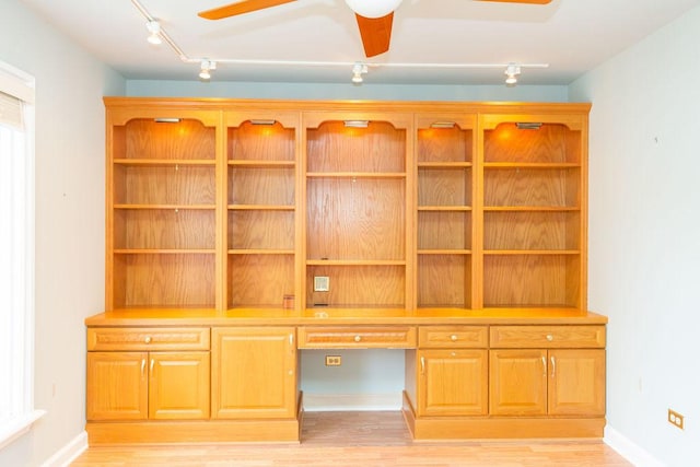 3427 Vollmer Rd Unit 209, Flossmoor, IL 60422 - unfurnished office featuring built in desk, light wood-style floors, a ceiling fan, and rail lighting