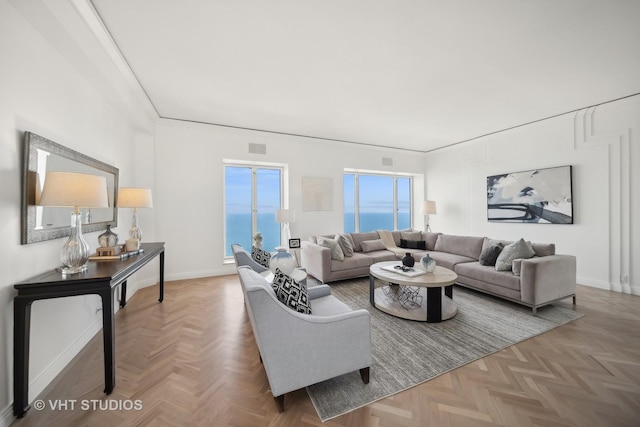950 N Michigan Ave Unit 4904, Chicago, IL 60611 - living room featuring baseboards and a water view