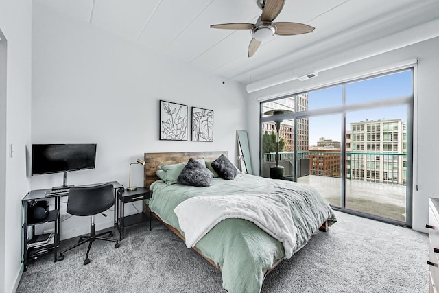 920 W Madison St Unit F8, Chicago, IL 60607 - bedroom featuring access to outside, carpet, ceiling fan, and an office area