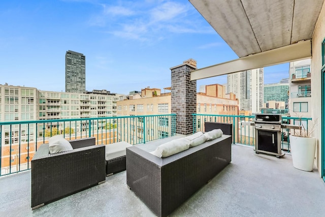 920 W Madison St Unit F8, Chicago, IL 60607 - balcony with outdoor lounge area, a grill, and a city view
