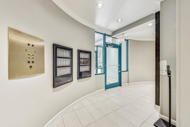 920 W Madison St Unit F8, Chicago, IL 60607 - hallway featuring ornamental molding, recessed lighting, and tile patterned floors