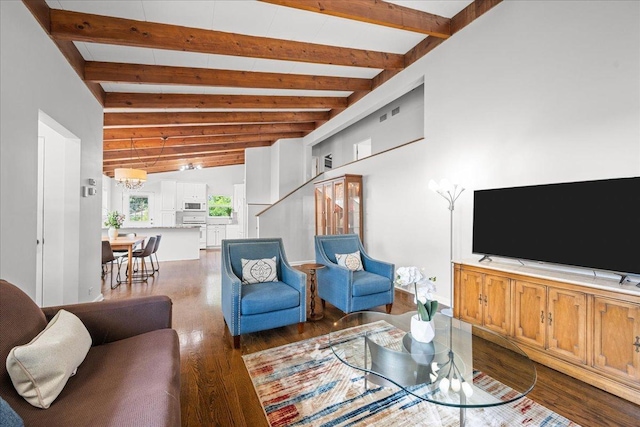 8844 Laramie Ave, Skokie, IL 60077 - living room featuring beamed ceiling and wood finished floors