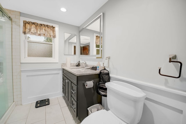 521 Michael Ave, Crete, IL 60417 - full bathroom with vanity, a tile shower, tile patterned flooring, and recessed lighting