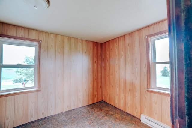 2371 N 3100 E Rd, Donovan, IL 60931 - unfurnished room featuring wood walls, baseboard heating, and plenty of natural light