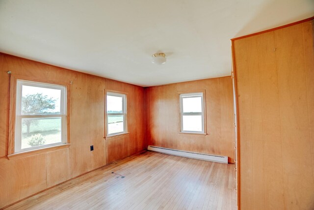 2371 N 3100 E Rd, Donovan, IL 60931 - spare room featuring a baseboard heating unit, light wood-type flooring, and wooden walls