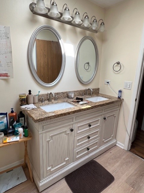 4525 Jefferson Dr, Richton Park, IL 60471 - bathroom with wood finished floors and double vanity