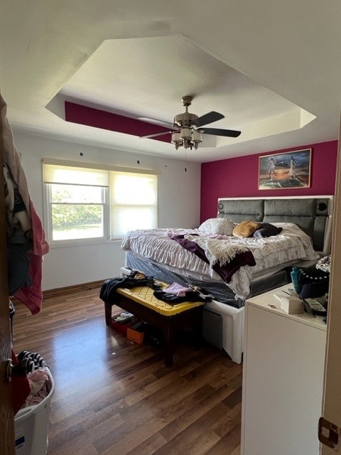 4525 Jefferson Dr, Richton Park, IL 60471 - bedroom with a raised ceiling, wood finished floors, and a ceiling fan