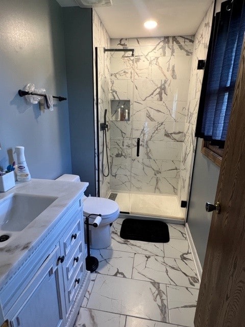 4525 Jefferson Dr, Richton Park, IL 60471 - full bathroom with marble look tiles, a marble finish shower, and vanity
