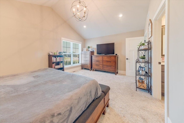 1504 Jacobs Blvd, Champaign, IL 61822 - carpeted bedroom featuring lofted ceiling, a chandelier, and recessed lighting
