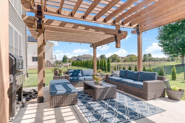 1504 Jacobs Blvd, Champaign, IL 61822 - fenced backyard with an outdoor living space, a pergola, and a patio