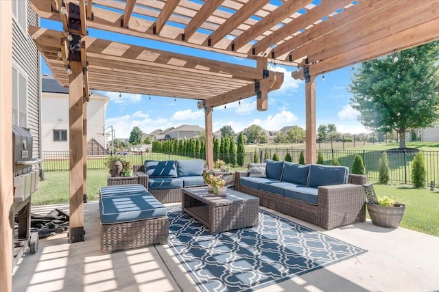 1504 Jacobs Blvd, Champaign, IL 61822 - fenced backyard featuring an outdoor living space, a pergola, and a patio