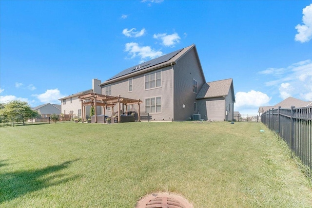 1504 Jacobs Blvd, Champaign, IL 61822 - back of house with a pergola, a fenced backyard, and solar panels