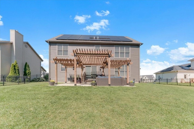 1504 Jacobs Blvd, Champaign, IL 61822 - rear view of house with solar panels, a pergola, a patio area, and a fenced backyard