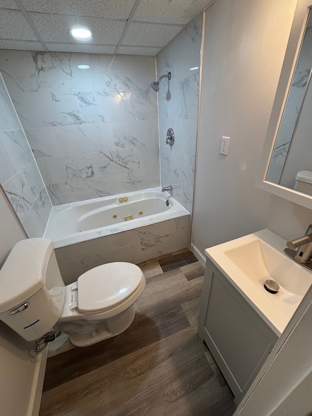 14248 Avalon Ave, Dolton, IL 60419 - full bathroom with a combined bath / shower with jetted tub, vanity, a paneled ceiling, wood finished floors, and recessed lighting