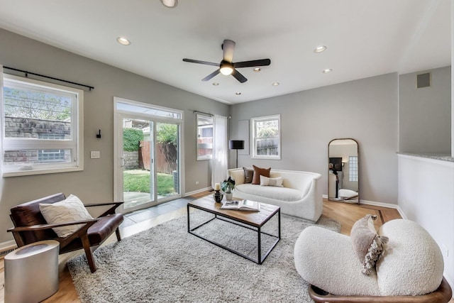 1636 N Leavitt St, Chicago, IL 60647 - living area with a ceiling fan, light wood-style floors, and recessed lighting
