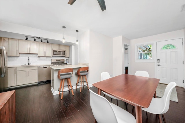 10417 Massasoit Ave, Oak Lawn, IL 60453 - dining space with dark wood-type flooring and a ceiling fan