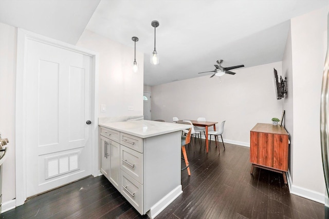 10417 Massasoit Ave, Oak Lawn, IL 60453 - kitchen featuring a peninsula, ceiling fan, light countertops, and dark wood finished floors