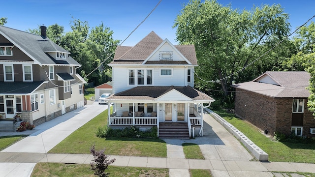 611 S Hennepin Ave, Dixon, IL 61021 - victorian-style house with concrete driveway, covered porch, roof with shingles, a front yard, and a garage