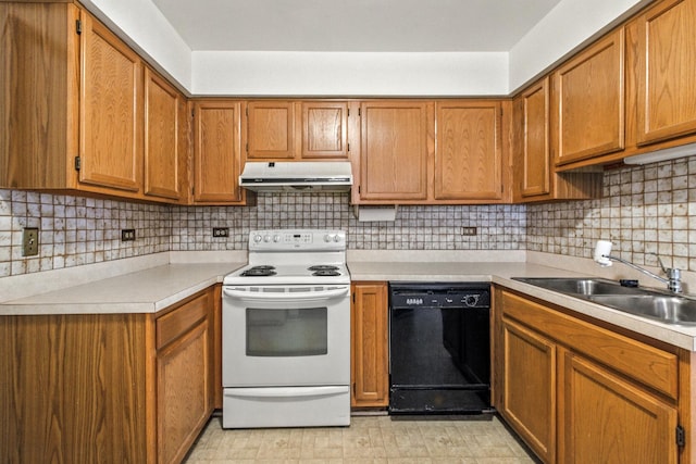 2S772 Timber Dr, Warrenville, IL 60555 - kitchen featuring white electric stove, black dishwasher, under cabinet range hood, and light countertops