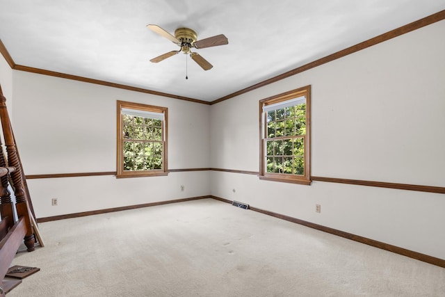 4113 Eaton Dr, Rockford, IL 61114 - unfurnished room featuring plenty of natural light, carpet, a ceiling fan, and ornamental molding
