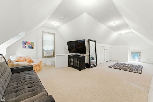 5729 S Harper Ave, Chicago, IL 60637 - carpeted living area featuring lofted ceiling, healthy amount of natural light, and cooling unit