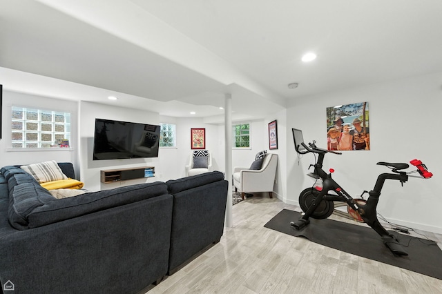 5729 S Harper Ave, Chicago, IL 60637 - exercise room with recessed lighting, light wood-style floors, and plenty of natural light