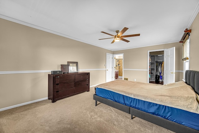 26711 S Greenbriar Dr, Monee, IL 60449 - bedroom with carpet floors, a walk in closet, ornamental molding, a closet, and a ceiling fan