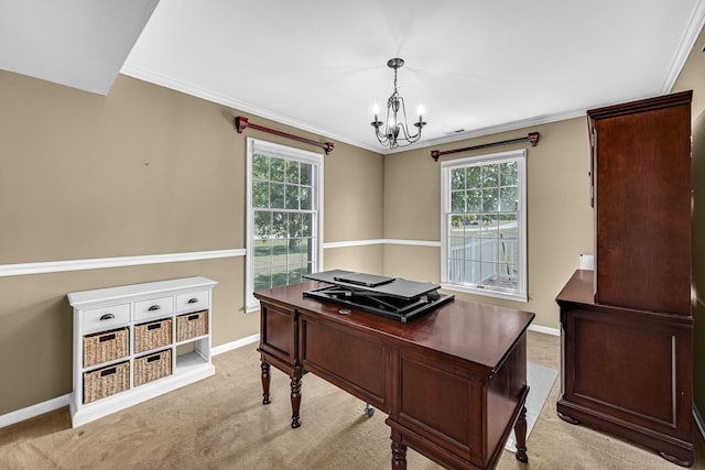 26711 S Greenbriar Dr, Monee, IL 60449 - home office featuring a chandelier, carpet, and crown molding