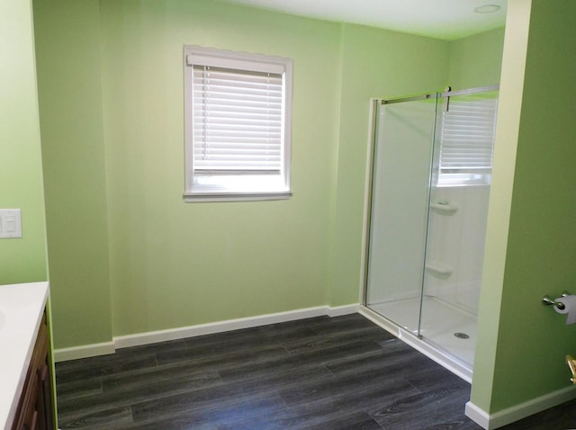 565 Sandra Cir, Freeport, IL 61032 - full bath featuring a stall shower, vanity, and wood finished floors