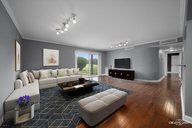 2300 Old Tavern Rd Unit 101, Lisle, IL 60532 - living room with track lighting, hardwood / wood-style floors, and crown molding