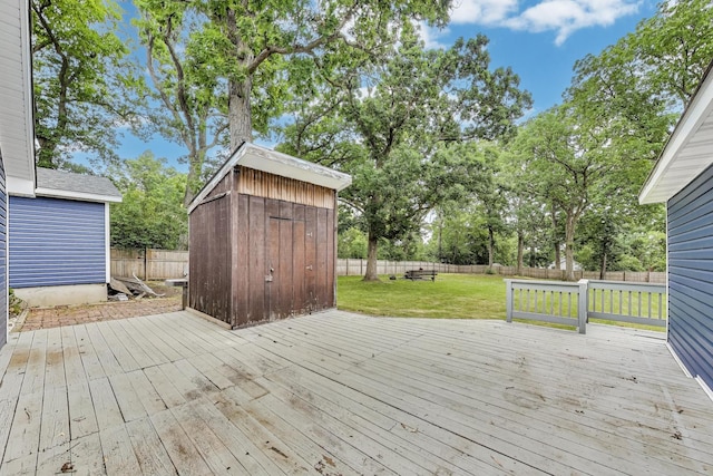 43173 N Lake Ave, Antioch, IL 60002 - wooden terrace with a storage shed, a fenced backyard, and view of wooded area