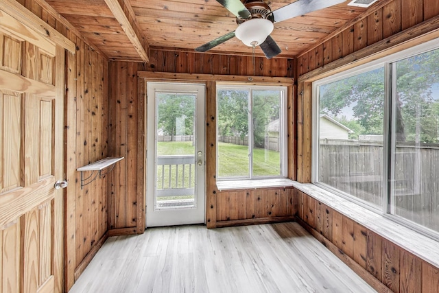 43173 N Lake Ave, Antioch, IL 60002 - unfurnished sunroom with plenty of natural light, wood walls, wooden ceiling, and wood finished floors