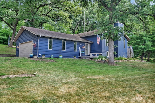 746 Old Stage Rd, Morris, IL 60450 - split level home with a chimney, a front lawn, and a shingled roof