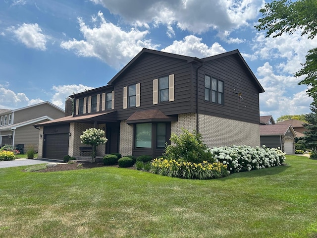 105 Golf View Cir, Prospect Heights, IL 60070 - view of front of property with brick siding, an attached garage, a front lawn, and concrete driveway