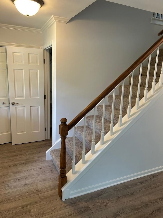 105 Golf View Cir, Prospect Heights, IL 60070 - staircase featuring crown molding and wood finished floors