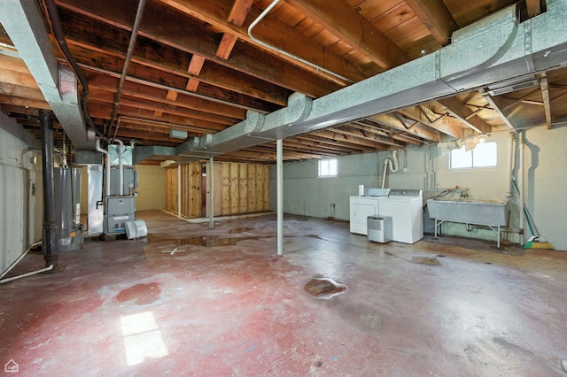 2644 W 94th St, Evergreen Park, IL 60805 - basement with water heater, heating unit, and separate washer and dryer