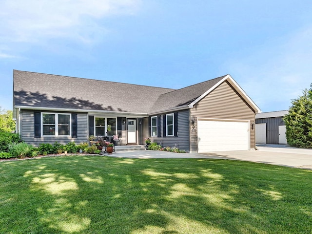 2831 E 28th Rd, Marseilles, IL 61341 - ranch-style home featuring an attached garage, driveway, a front lawn, and roof with shingles