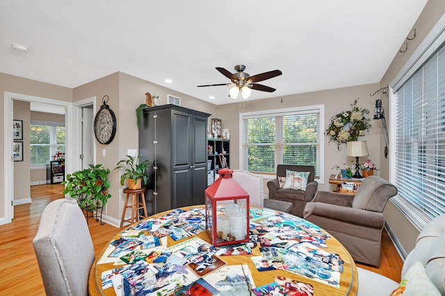 2831 E 28th Rd, Marseilles, IL 61341 - dining room with ceiling fan, plenty of natural light, light wood-style floors, and recessed lighting