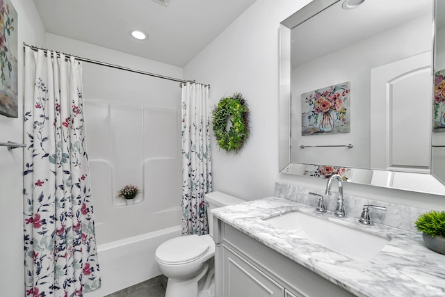 2831 E 28th Rd, Marseilles, IL 61341 - bathroom with vanity, shower / tub combo with curtain, and recessed lighting