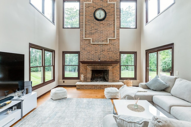 2809 Jenny Jae Ln, Crystal Lake, IL 60012 - living room featuring a towering ceiling, healthy amount of natural light, wood finished floors, and a fireplace