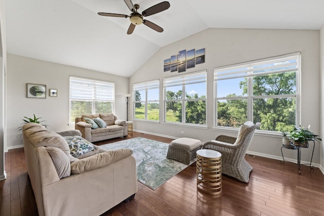 501 Blackstone Ct, Lake Villa, IL 60046 - living room with ceiling fan, dark wood-style flooring, and high vaulted ceiling