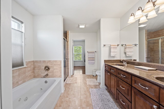 501 Blackstone Ct, Lake Villa, IL 60046 - full bath featuring a shower stall, double vanity, a whirlpool tub, and tile patterned flooring