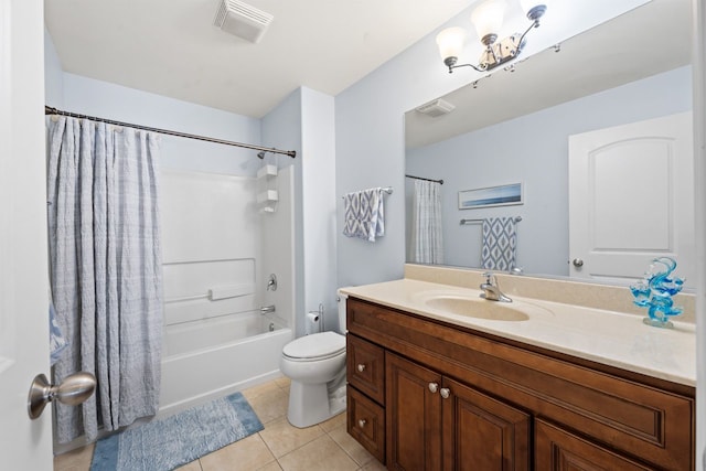501 Blackstone Ct, Lake Villa, IL 60046 - bathroom with vanity, shower / tub combo with curtain, tile patterned flooring, and a chandelier