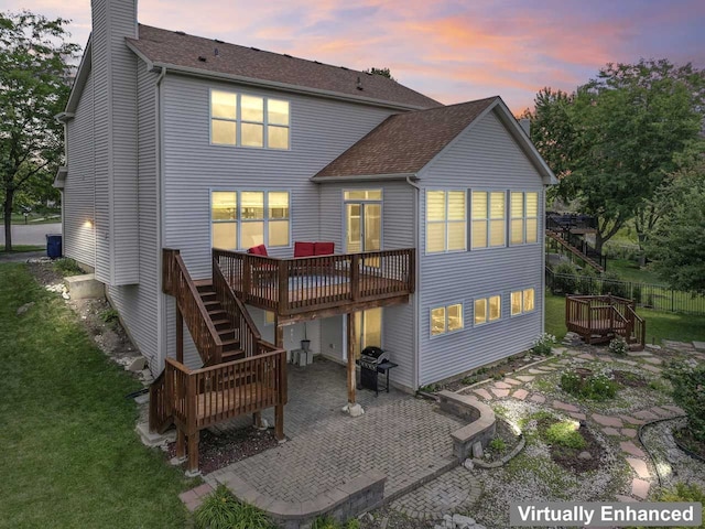 501 Blackstone Ct, Lake Villa, IL 60046 - back of house with a patio area, a wooden deck, stairway, and a shingled roof