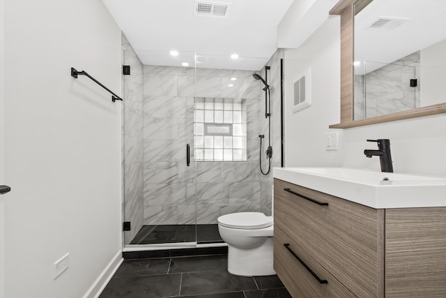 3237 W Sunnyside Ave Unit 1E, Chicago, IL 60625 - full bath featuring vanity, a shower stall, and recessed lighting