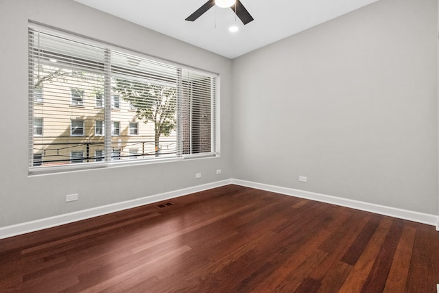 3237 W Sunnyside Ave Unit 1E, Chicago, IL 60625 - empty room with a ceiling fan, dark wood-type flooring, and recessed lighting
