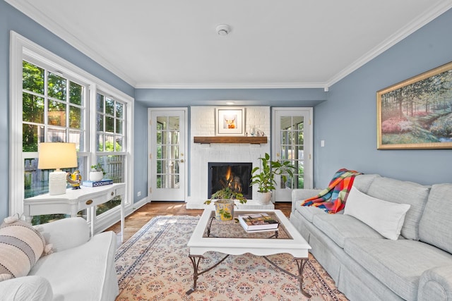 95 Warrington Dr, Lake Bluff, IL 60044 - living area featuring crown molding, a fireplace, and wood finished floors