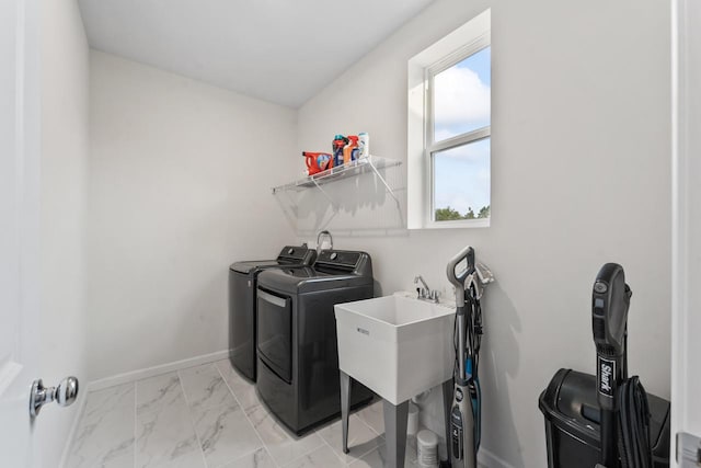 940 Treeline Dr, Algonquin, IL 60102 - laundry area with washing machine and dryer and light marble finish floors