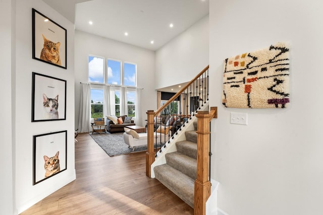940 Treeline Dr, Algonquin, IL 60102 - foyer with wood finished floors, recessed lighting, stairway, and a high ceiling